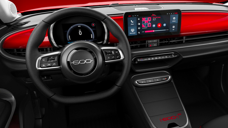 Innsiden av Fiat 600e Red 