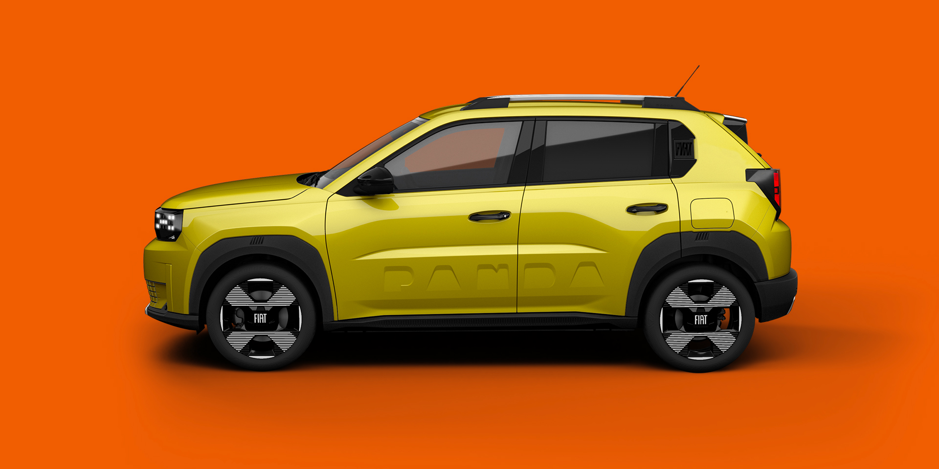 Bilde av en gul Fiat på oransje bakgrunn